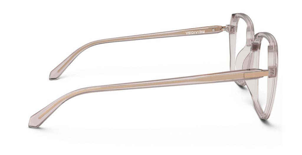 Side view of Calder pink square eyeglasses from Vediview