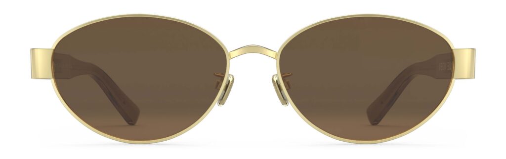 Front view of Klimt gold oval sunglasses with brown polarized lenses from Vediview