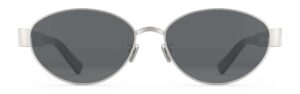 Front view of Klimt silver oval sunglasses with grey polarized lenses from Vediview