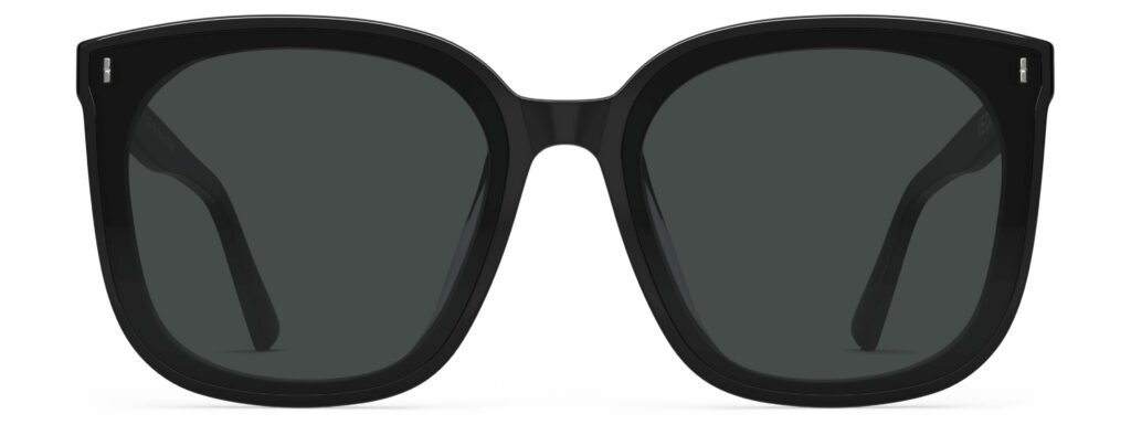 Front view of Neutra black square sunglasses with grey lenses from Vediview