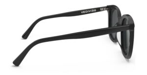 Side view of Neutra black square sunglasses with grey lenses from Vediview