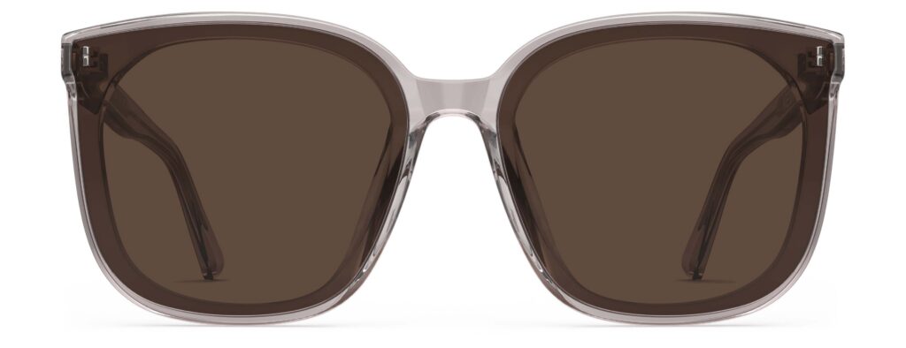 Front view of Neutra pink square sunglasses with brown lenses from Vediview