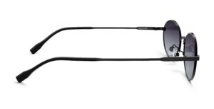 Side view of Alva black oval sunglasses with purple gradient polarized lenses from Vediview