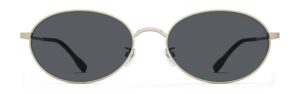 Front view of Alva gold oval sunglasses with grey polarized lenses from Vediview