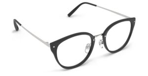 Angled view of Angelou black cat eye eyeglasses from Vediview