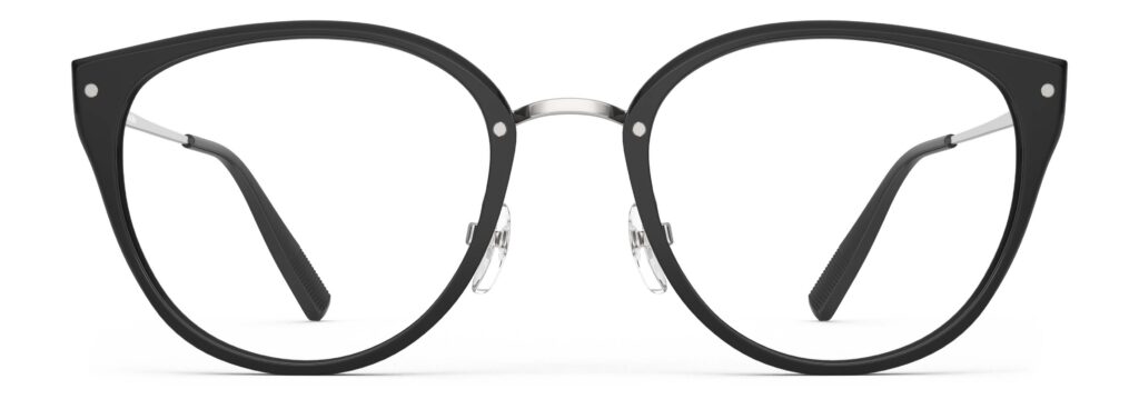 Front view of Angelou black cat eye eyeglasses from Vediview