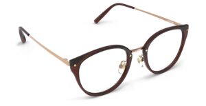 Angled view of Angelou brown cat eye eyeglasses from Vediview