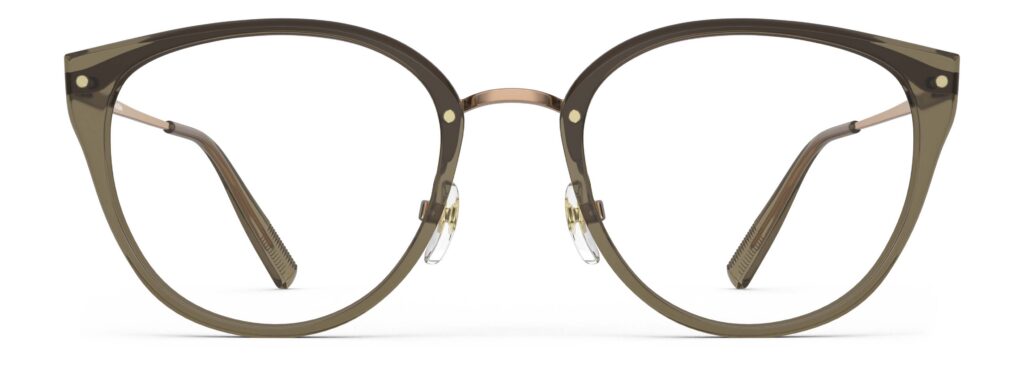 Front view of Angelou green cat eye eyeglasses from Vediview