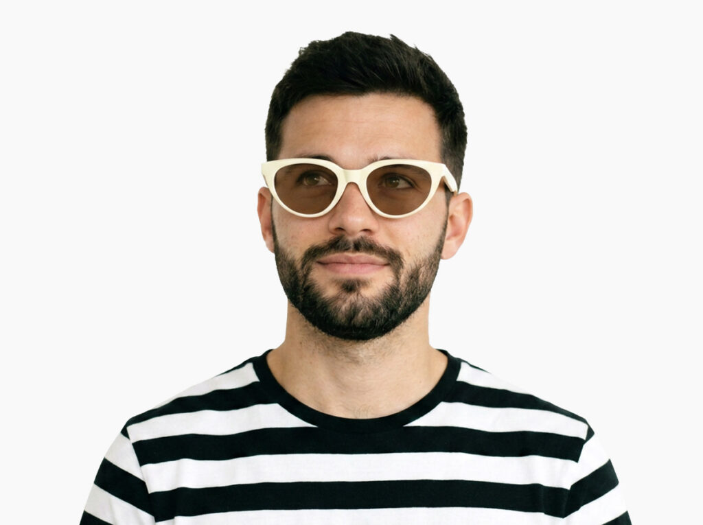 Man model wearing Callas cream acetate sunglasses from Vediview