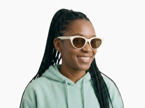 Woman model wearing Callas cream acetate sunglasses from Vediview