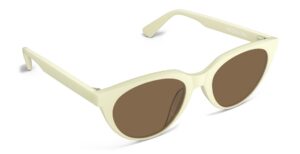 Angled view of Callas cream cat eye sunglasses with brown lenses from Vediview
