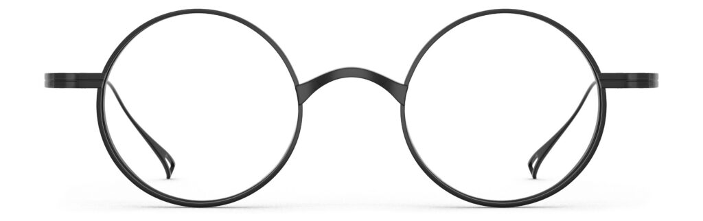 Front view of Chaplin black round eyeglasses from Vediview