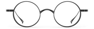 Front view of Chaplin black round eyeglasses from Vediview