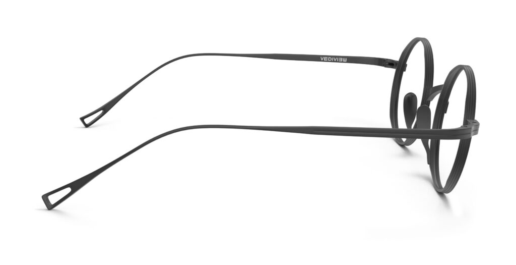 Side view of Chaplin black round eyeglasses from Vediview