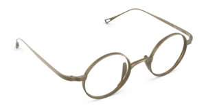 Angled view of Chaplin bronze round eyeglasses from Vediview