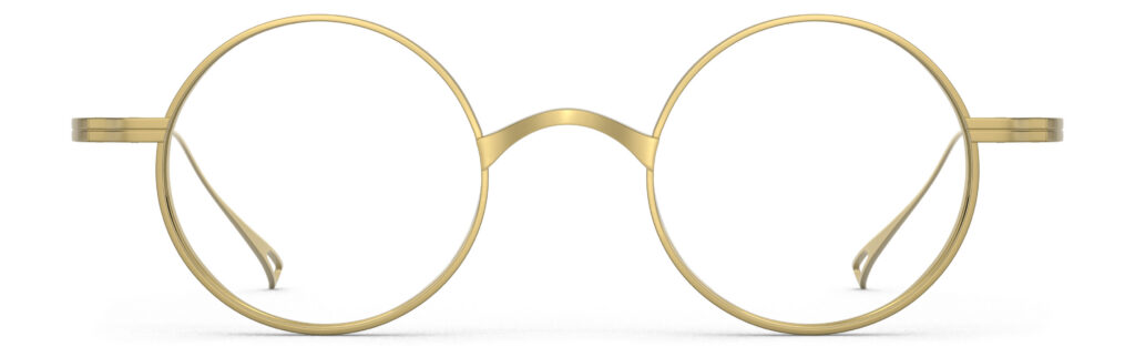 Front view of Chaplin gold round eyeglasses from Vediview
