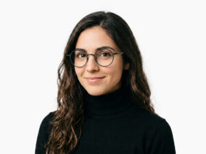 Woman model wearing Chaplin black titanium eyeglasses from Vediview