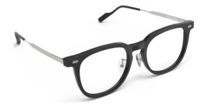 Angled view of Merce black cat-eye eyeglasses from Vediview