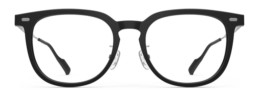 Front view of Merce black cat-eye eyeglasses from Vediview