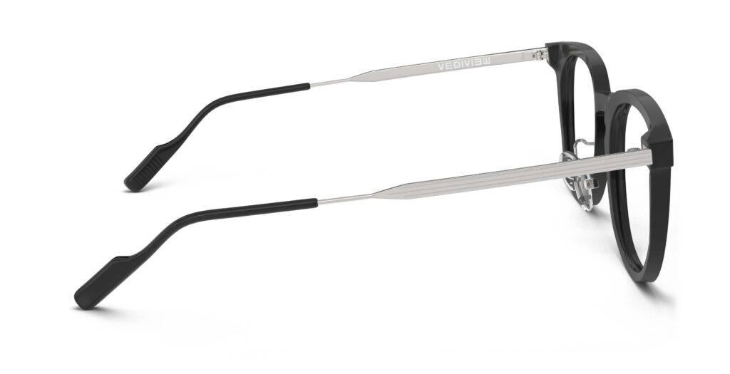 Side view of Merce black cat-eye eyeglasses from Vediview