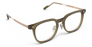 Angled view of Merce brown green cat-eye eyeglasses from Vediview