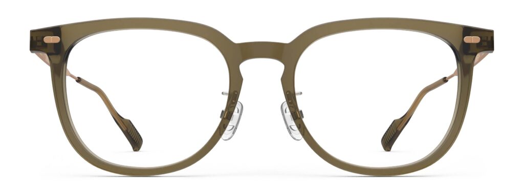 Front view of Merce brown green cat-eye eyeglasses from Vediview
