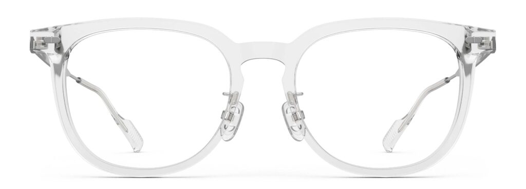 Front view of Merce clear cat-eye eyeglasses from Vediview