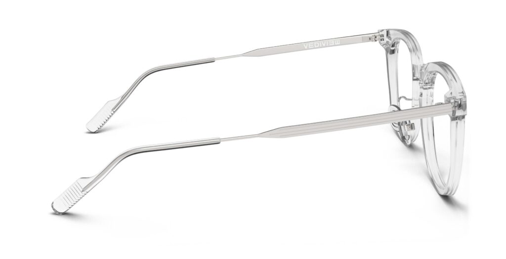 Side view of Merce clear cat-eye eyeglasses from Vediview