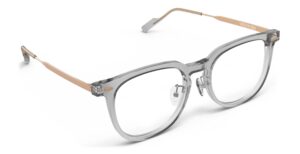 Angled view of Merce grey cat-eye eyeglasses from Vediview