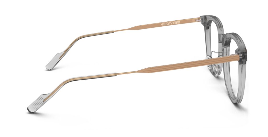 Side view of Merce grey cat-eye eyeglasses from Vediview