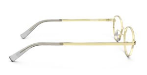 Side view of Proulx gold oval eyeglasses from Vediview