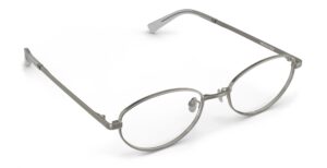 Angled view of Proulx gun oval eyeglasses from Vediview