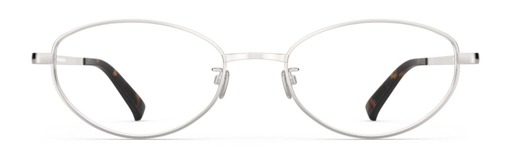 Front view of Proulx silver oval eyeglasses from Vediview