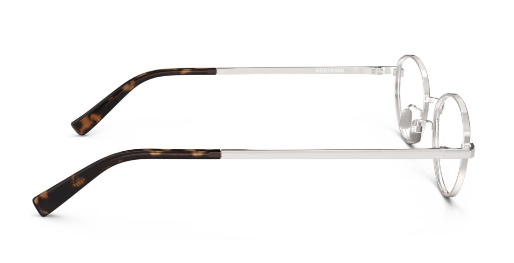 Side view of Proulx silver oval eyeglasses from Vediview