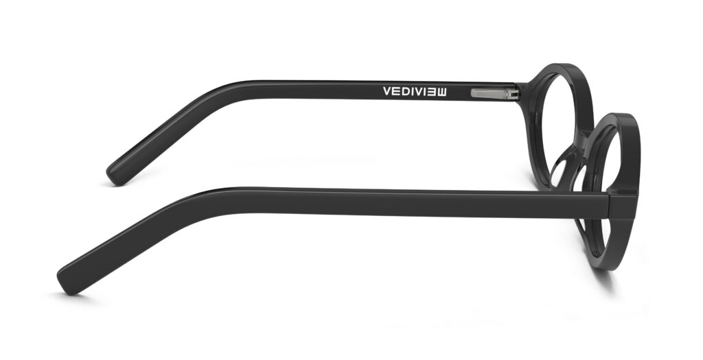 Side view of Vaughan black oval eyeglasses from Vediview