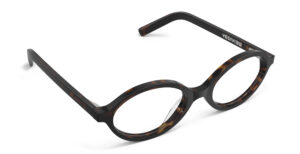 Angled view of Vaughan tortoise oval eyeglasses from Vediview