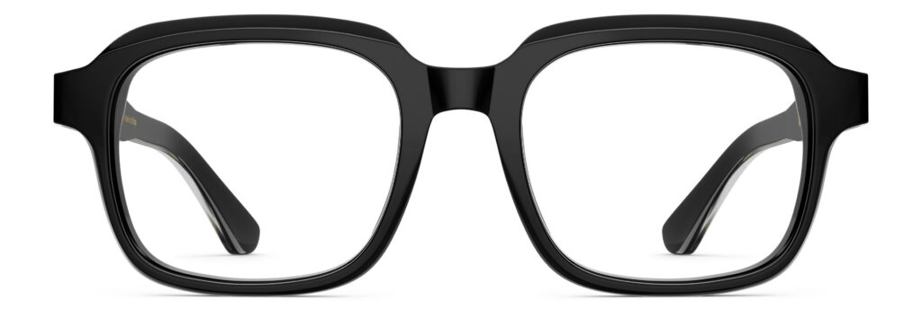 Front view of Byron black square eyeglasses from Vediview