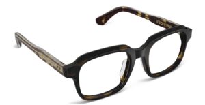 Angled view of Byron tortoise square eyeglasses from Vediview
