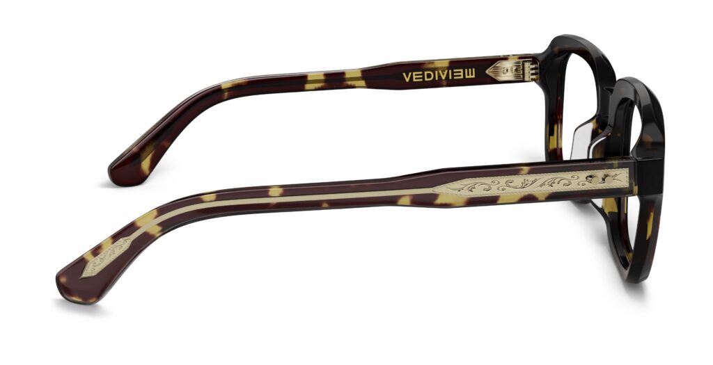 Side view of Byron tortoise square eyeglasses from Vediview