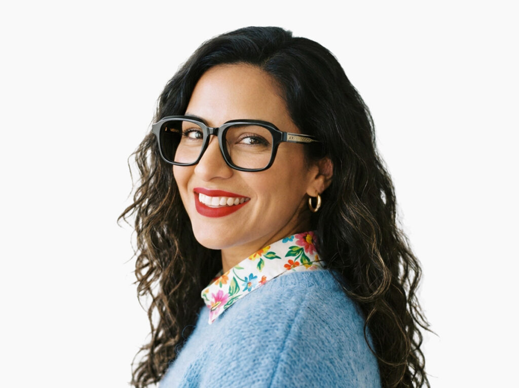 Woman model wearing Byron black acetate eyeglasses from Vediview