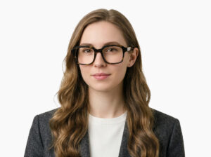Woman model wearing Byron tortoise acetate eyeglasses from Vediview
