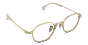 Angled view of Nico gold round eyeglasses from Vediview
