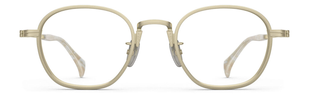 Front view of Nico gold round eyeglasses from Vediview