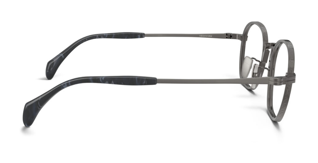 Side view of Nico gun round eyeglasses from Vediview
