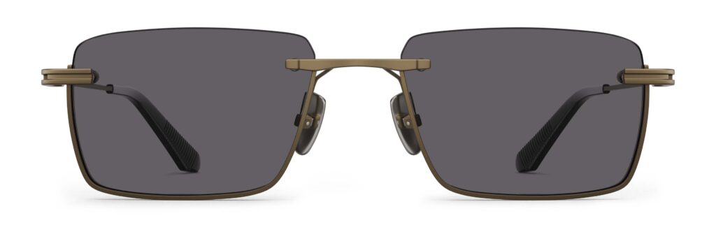 Front view of Seneca bronze rectangle sunglasses with grey lenses from Vediview