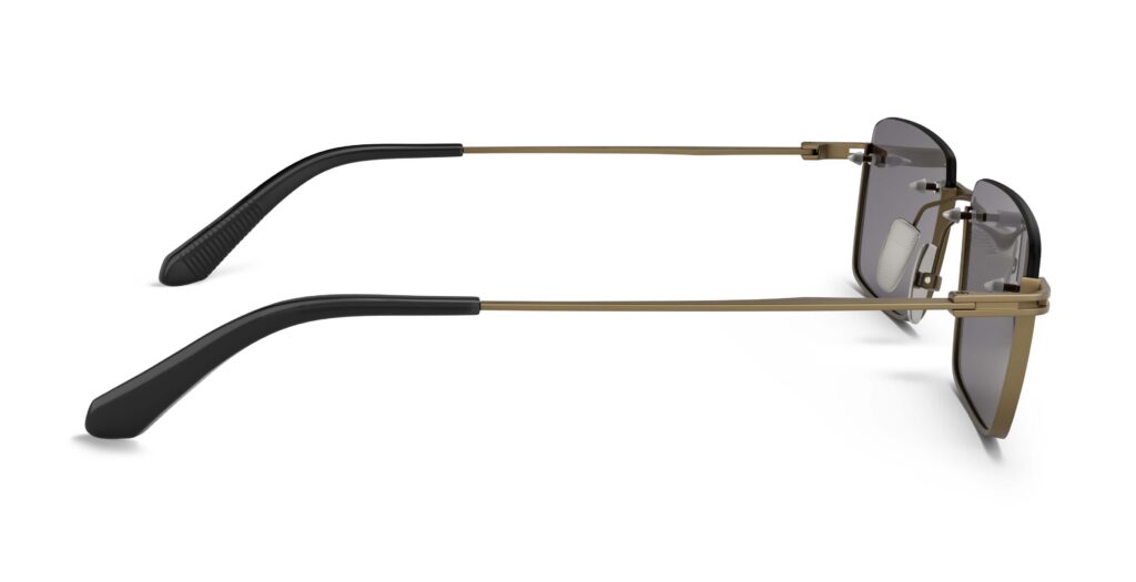 Side view of Seneca bronze rectangle sunglasses with grey lenses from Vediview