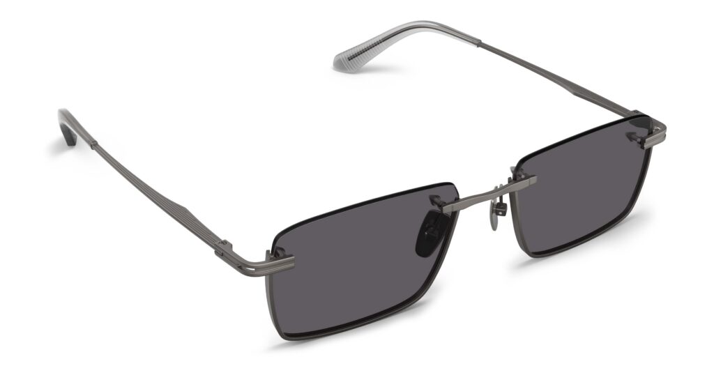 Angled view of Seneca gun rectangle sunglasses with grey lenses from Vediview