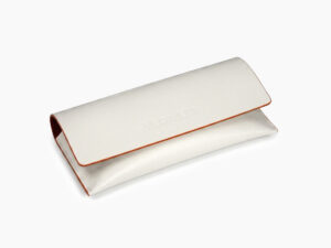 Angle view of white leather case from Vediview