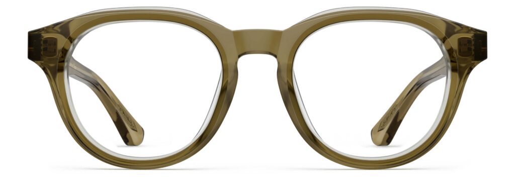Front view of Zora green round eyeglasses from Vediview