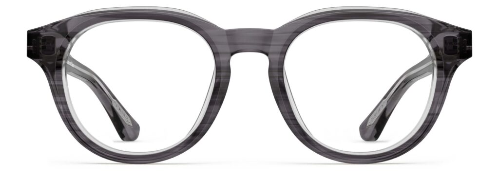 Front view of Zora purple round eyeglasses from Vediview